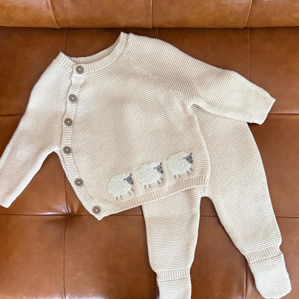 Cream Knit Baby Sweater Set
